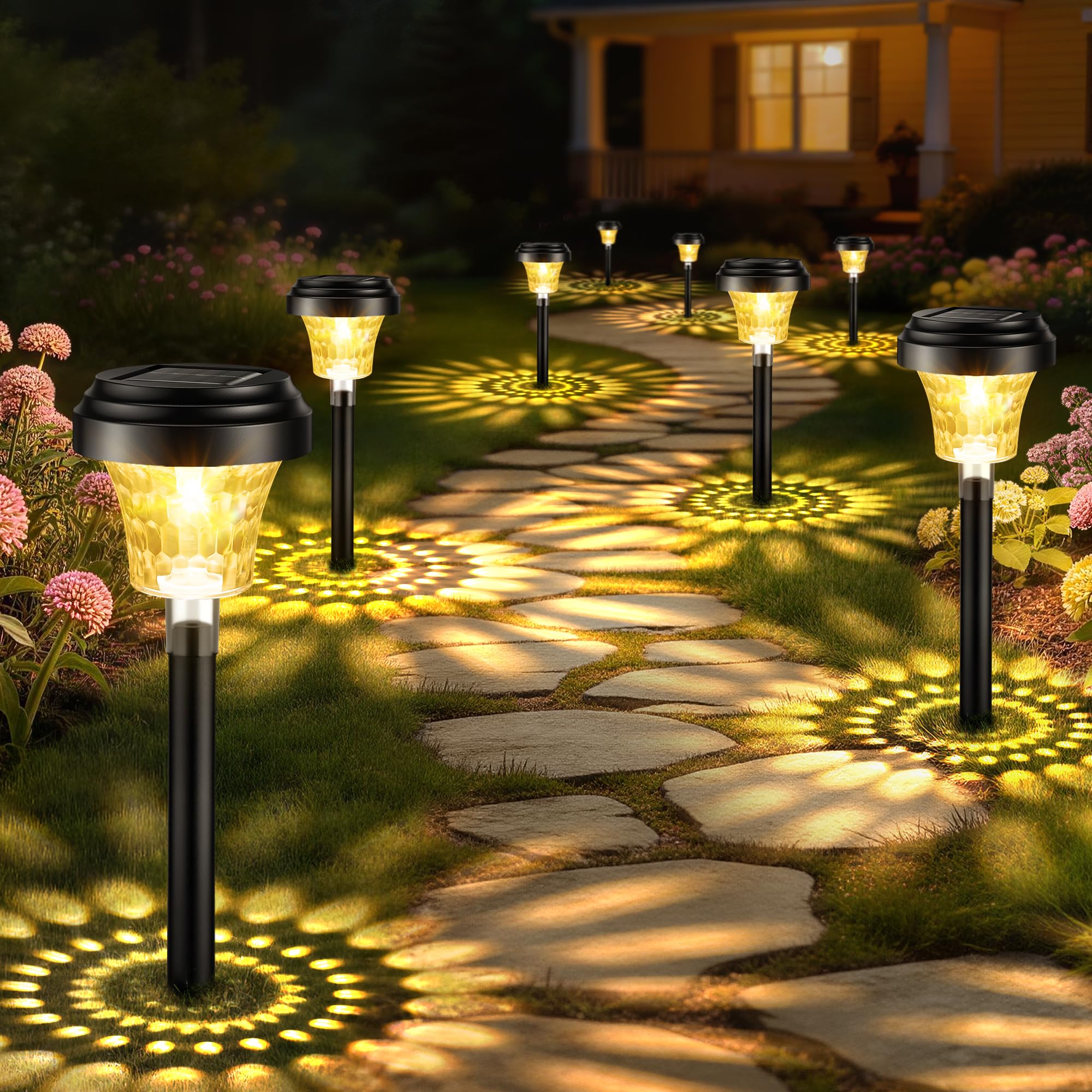 FOMYHEARD 8er Set Solarleuchten Garten – Warmweiss & RGB Farbwechsel, IP65 Wasserdicht
