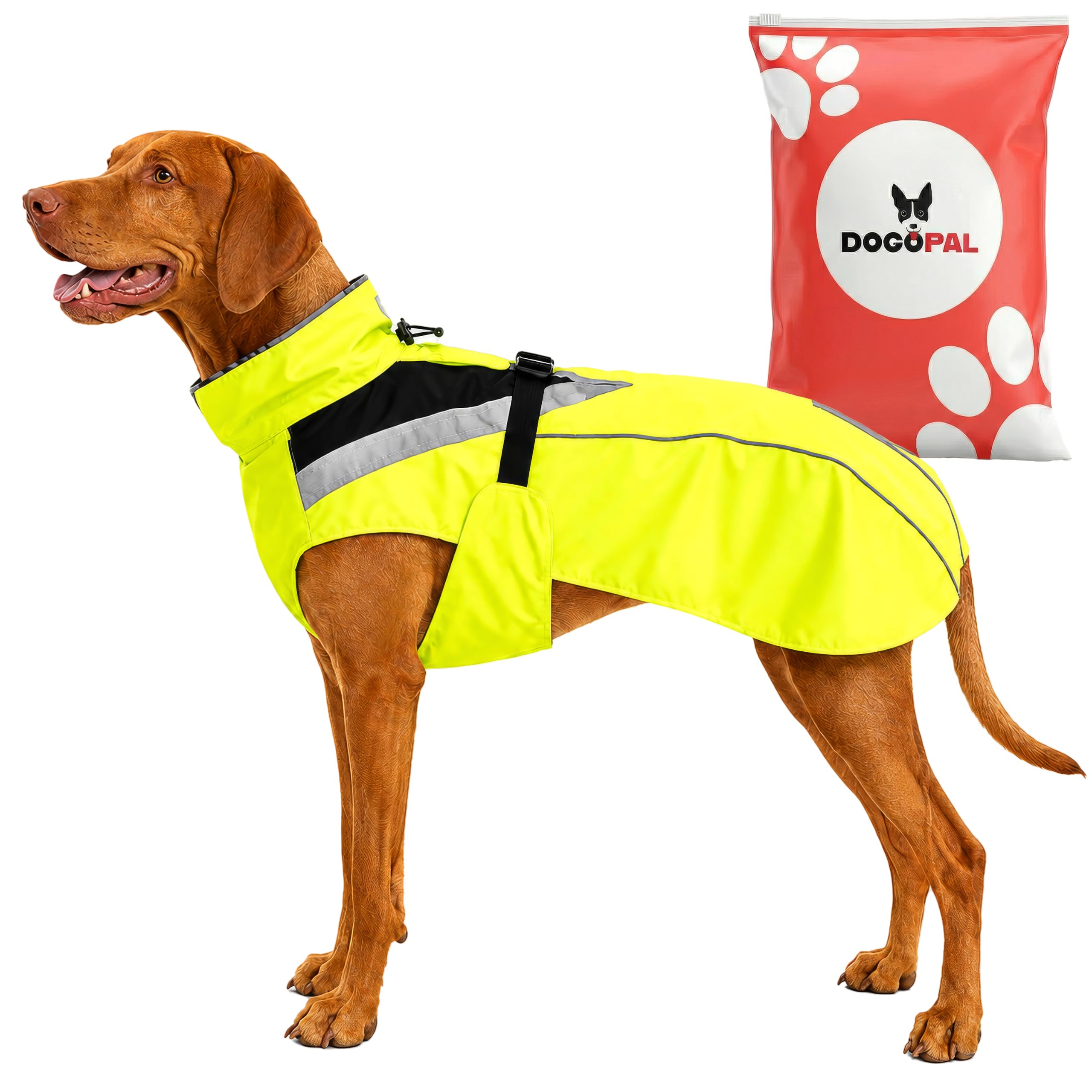 DOGOPAL Regenmantel Hund wasserdicht mit Reflektorstreifen – Gelber Hundemantel für alle Grössen