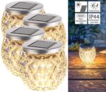 Lunartec Solar-LED-Windlichter 4er-Set: Warmweisse Tischleuchten aus Glas, IP44 – Kabellos & Umweltfreundlich – Bild 3