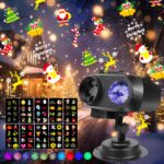 Yanbaozi LED Projektor mit 10 Dias & Welleneffekt – IP44 Wasserdicht für Weihnachten & Halloween