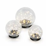 esotec Solar Leuchtkugeln 3er Set – Krakelees Echtglas mit LED-Leuchtdraht für Garten
