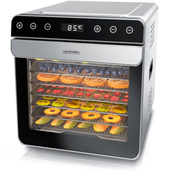 Arendo Dörrautomat Edelstahl 700W mit 8 Tabletts – Obst & Fleisch Trockner 35-85°C