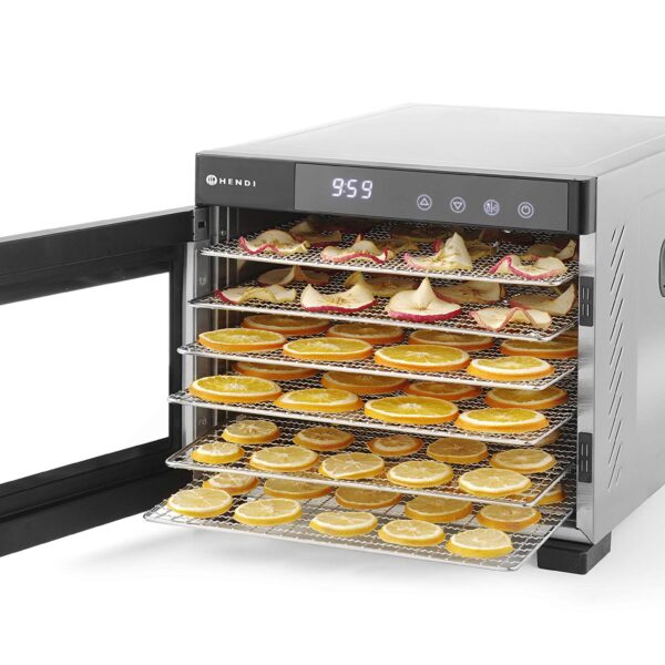 HENDI Dörrautomat mit 6 Edelstahlgittern – Digitales Dörrsystem für Obst, Gemüse & Fleisch
