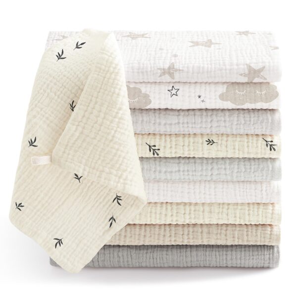 Bearmoss 10er Set Baby Musselin Waschlappen 25x25cm – 100% Baumwolle Spucktücher