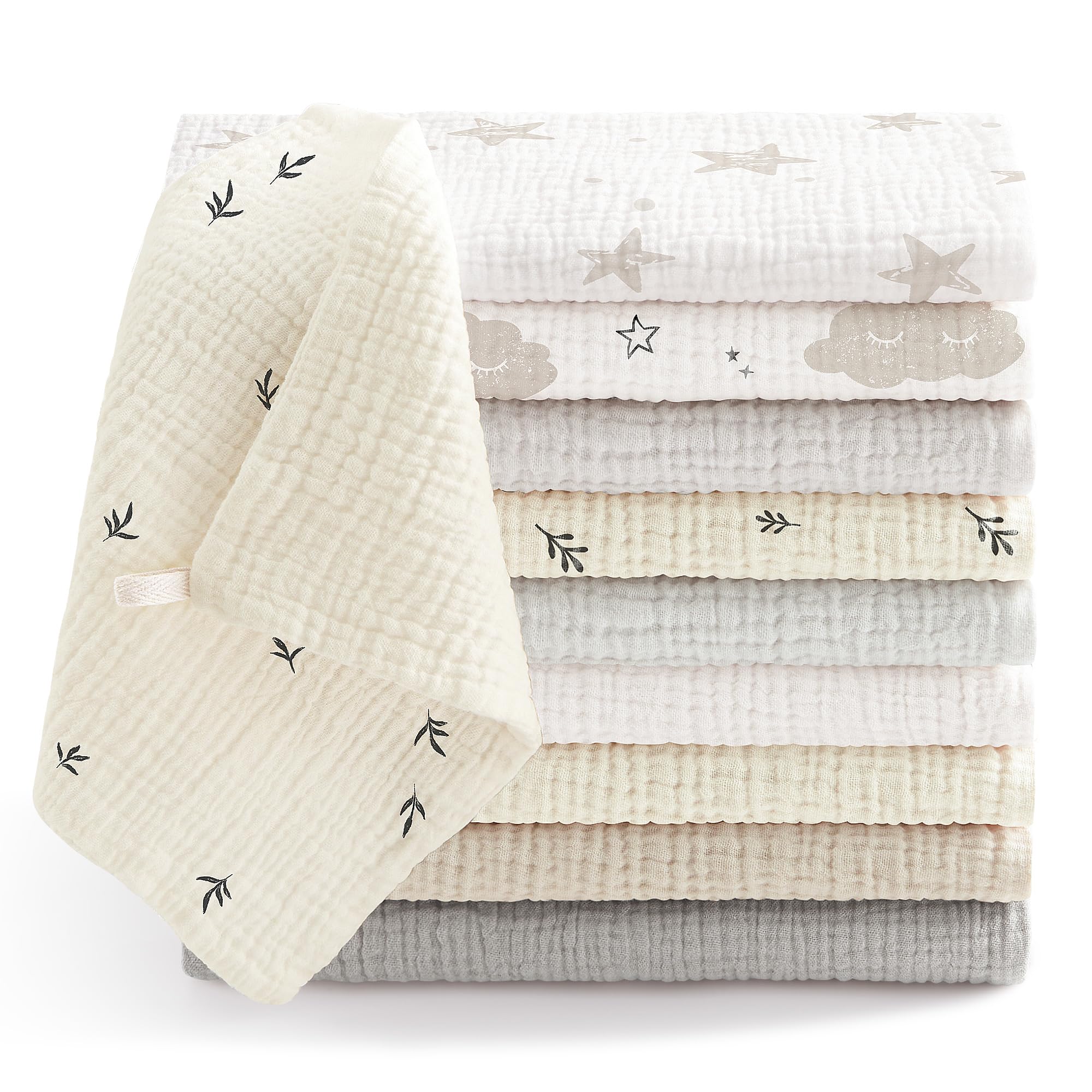 Bearmoss 10er Set Baby Musselin Waschlappen 25x25cm – 100% Baumwolle Spucktücher