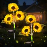 2er Set Sonnenblume Solarleuchten 60-LED – Wetterfeste Gartendeko mit automatischer Dämmerungsfunktion