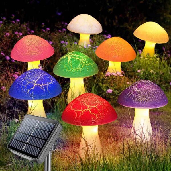Homeleo 8er Set Pilz Solarleuchten mit Cracked Style – Farbwechsel Gartendeko für aussen