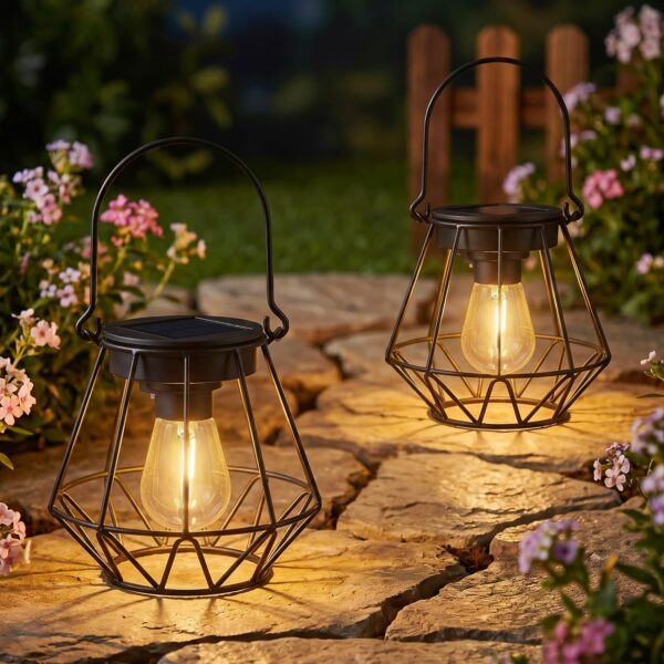 Kimjo Solarlaterne Hängend 2er Set – IP65 Wasserdicht mit Warmweiss LED für Garten & Balkon