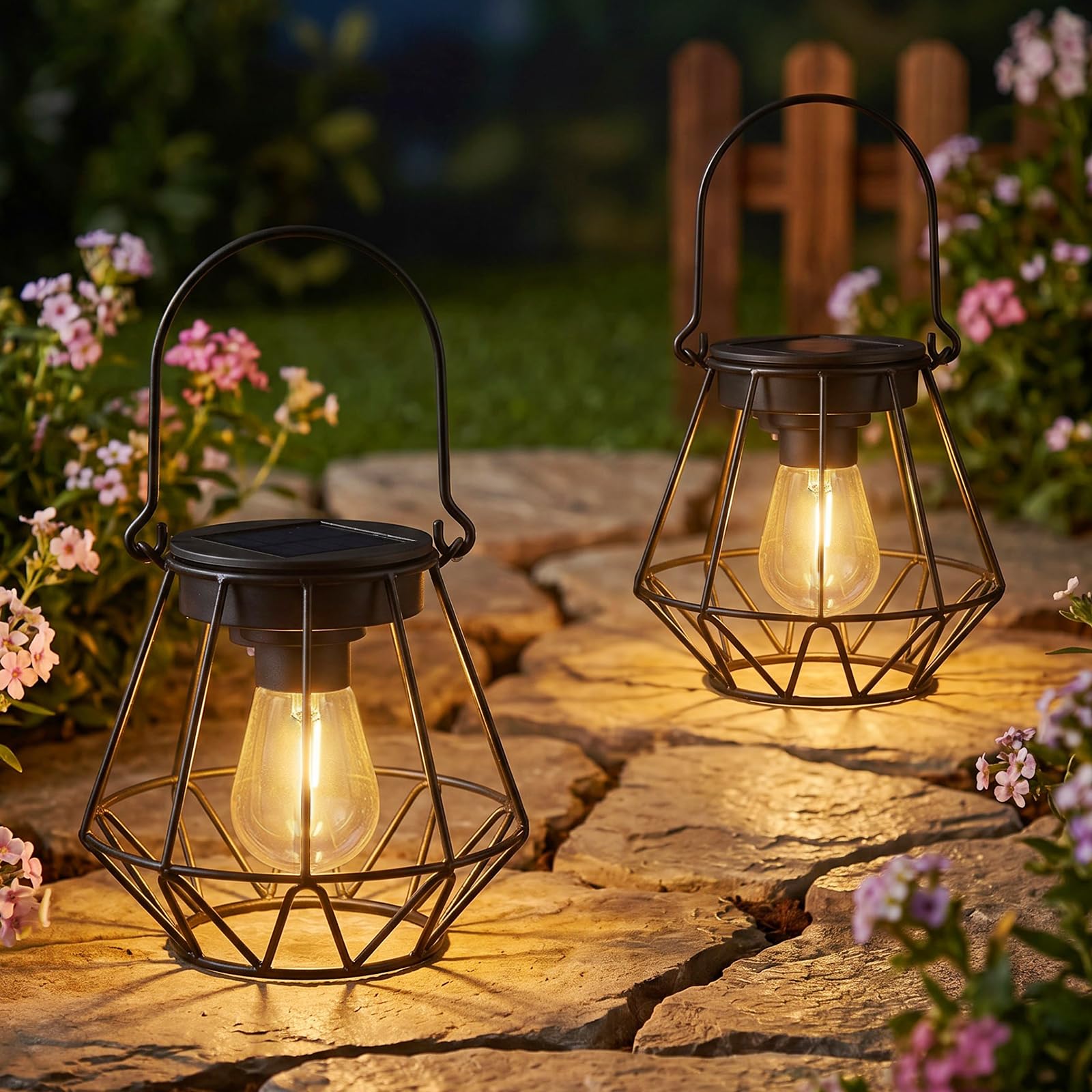 Kimjo Solarlaterne Hängend 2er Set – IP65 Wasserdicht mit Warmweiss LED für Garten & Balkon