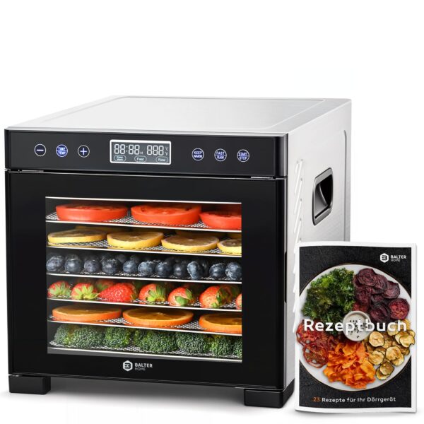 Balter DA-108 Dörrautomat Edelstahl – 7 Fächer, 600 W, bis 48 Std. Timer für Obst & Fleisch