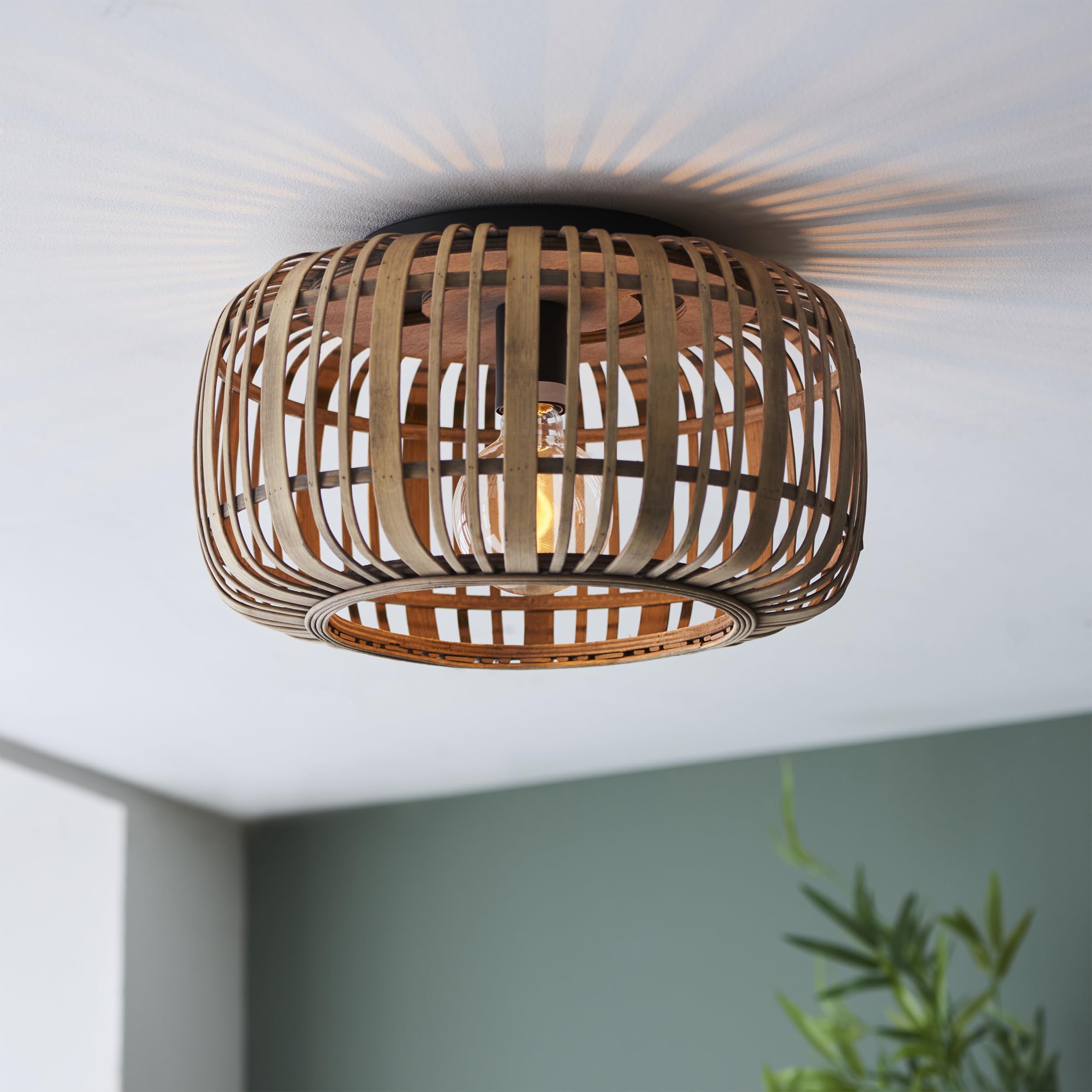 Lightbox Bambus Deckenlampe Ø 32 cm – Boho Deckenleuchte mit natürlichem Lichteffekt