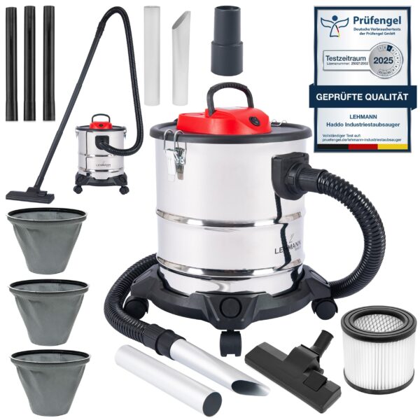 Lehmann Haddo Industriestaubsauger 2000W – Nass-Trocken-Aschesauger mit Edelstahltank