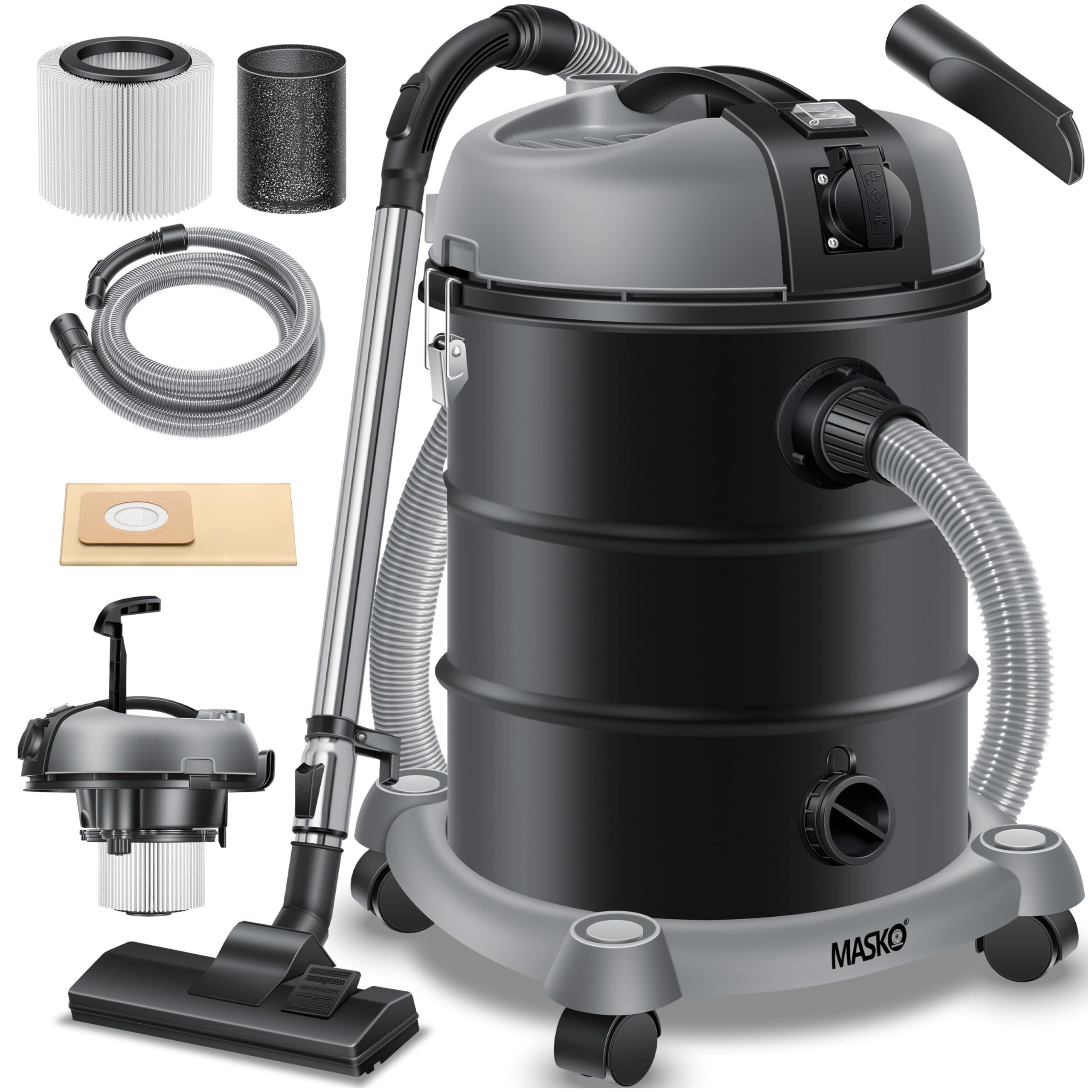 MASKO Industriestaubsauger 2300W – Nass-Trockensauger mit HEPA & Push&Clean System