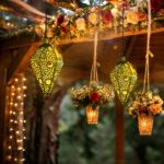2er Set Solarlaterne Hängend Olivenform – Orientalische Gartenlampe mit Vintage-Muster IP65 – Bild 5