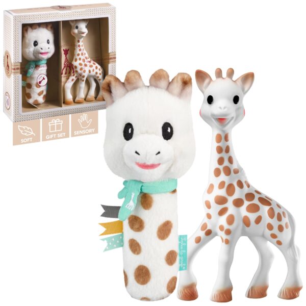 Sophie la Girafe Geburtsset – Naturkautschuk Spielzeug mit 2-in-1 Quietsch-Rassel für Neugeborene
