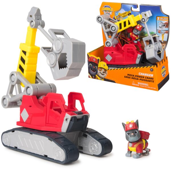 Rubble & Crew Chargers 2-in-1 Mega Kran-Fahrzeug 25 cm – Baufahrzeug mit Charger-Figur ab 3 Jahren