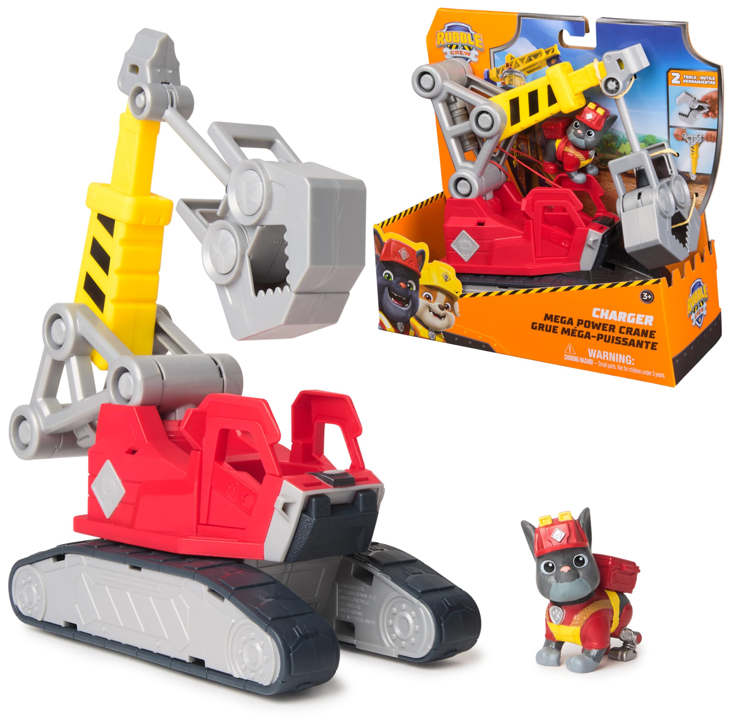 Rubble & Crew Chargers 2-in-1 Mega Kran-Fahrzeug 25 cm – Baufahrzeug mit Charger-Figur ab 3 Jahren