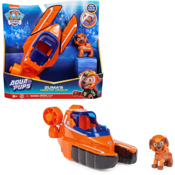 PAW PATROL Aqua Pups Basis Fahrzeug mit Zuma – Hummer-Design Rettungsfahrzeug ab 3 Jahren
