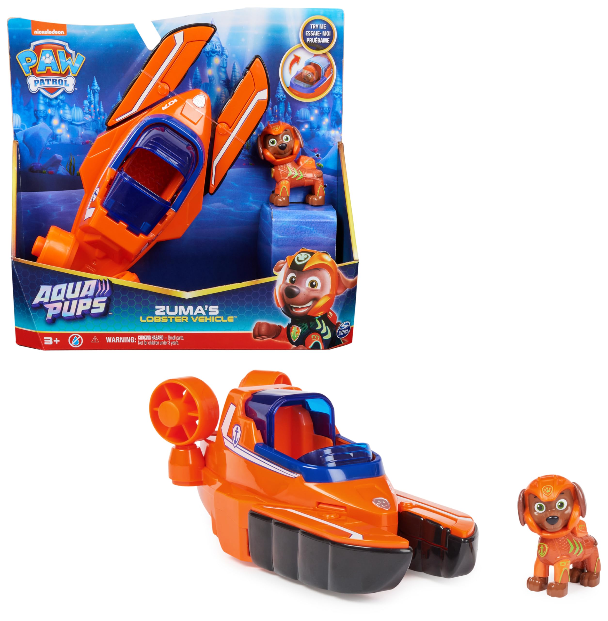 PAW PATROL Aqua Pups Basis Fahrzeug mit Zuma – Hummer-Design Rettungsfahrzeug ab 3 Jahren