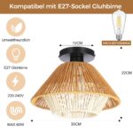 AmazeFun Ø30cm Boho Rattan Deckenlampe – Handgefertigte Vintage Deckenleuchte mit E27 Fassung – Bild 3