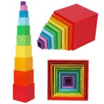 TOWO Holz-Stapelwürfel Regenbogen – Montessori Lernspielzeug für Kleinkinder ab 2 Jahren