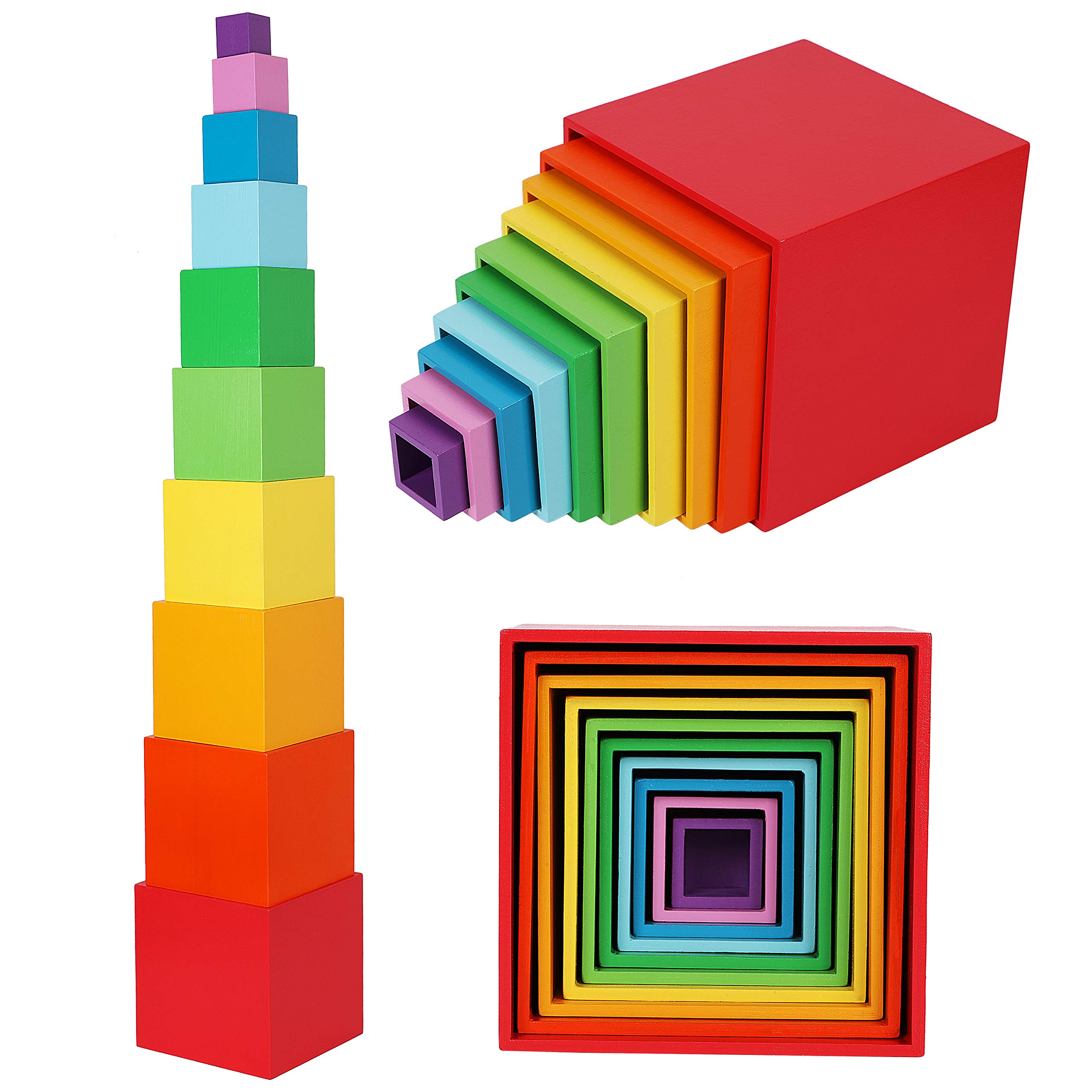 TOWO Holz-Stapelwürfel Regenbogen – Montessori Lernspielzeug für Kleinkinder ab 2 Jahren