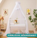 ALAVYA HOME® Betthimmel Tüll 120x200cm mit Himmelstange – Babybett Moskitonetz Weiss – Bild 7