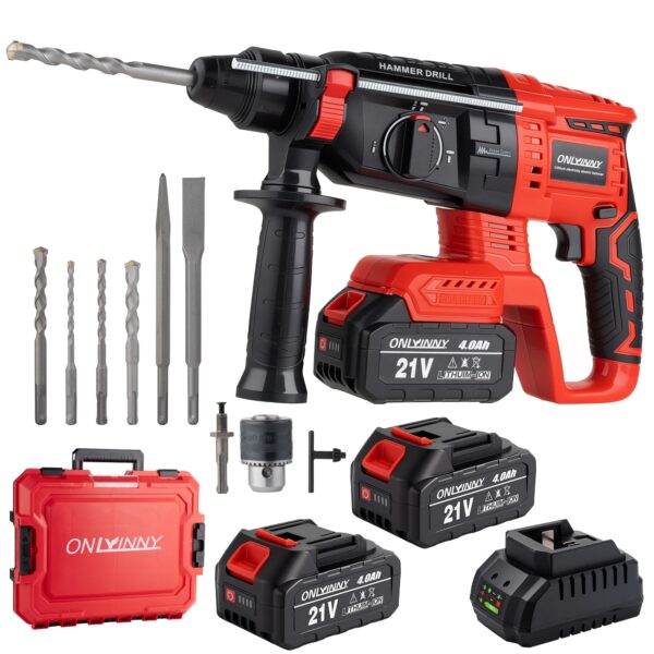 OnlyInNY Akku-Bohrhammer SDS Plus 18V – 3-in-1 Schlagbohrmaschine mit Makita-Kompatibilität