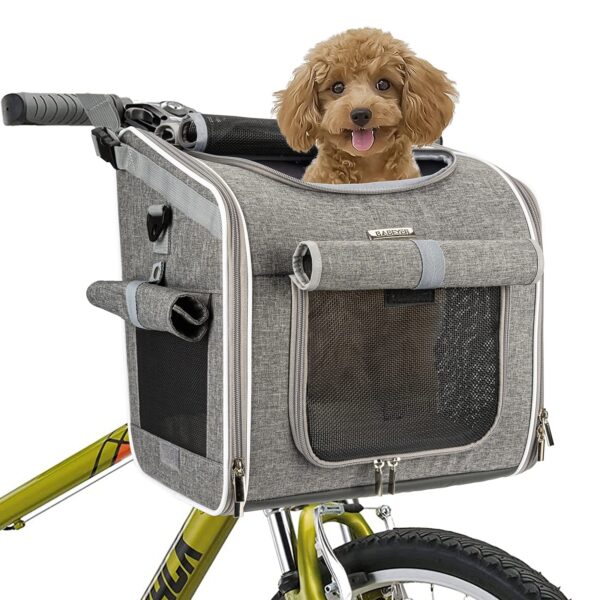 BABEYER Hundefahrradkorb mit 4 Türen & Mesh-Fenster – Erweiterbarer Transportrucksack für kleine Hunde