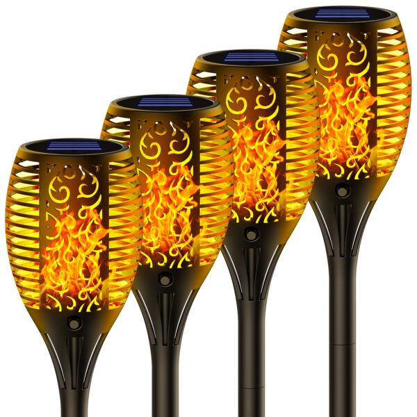 4er Set Solar Gartenfackeln mit 33 LED & Flammeneffekt – IP65 Solarleuchten für Außen