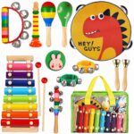 ZLWENA 12-teiliges Musikinstrument-Set für Kinder – Montessori Schlagzeug mit Xylophon
