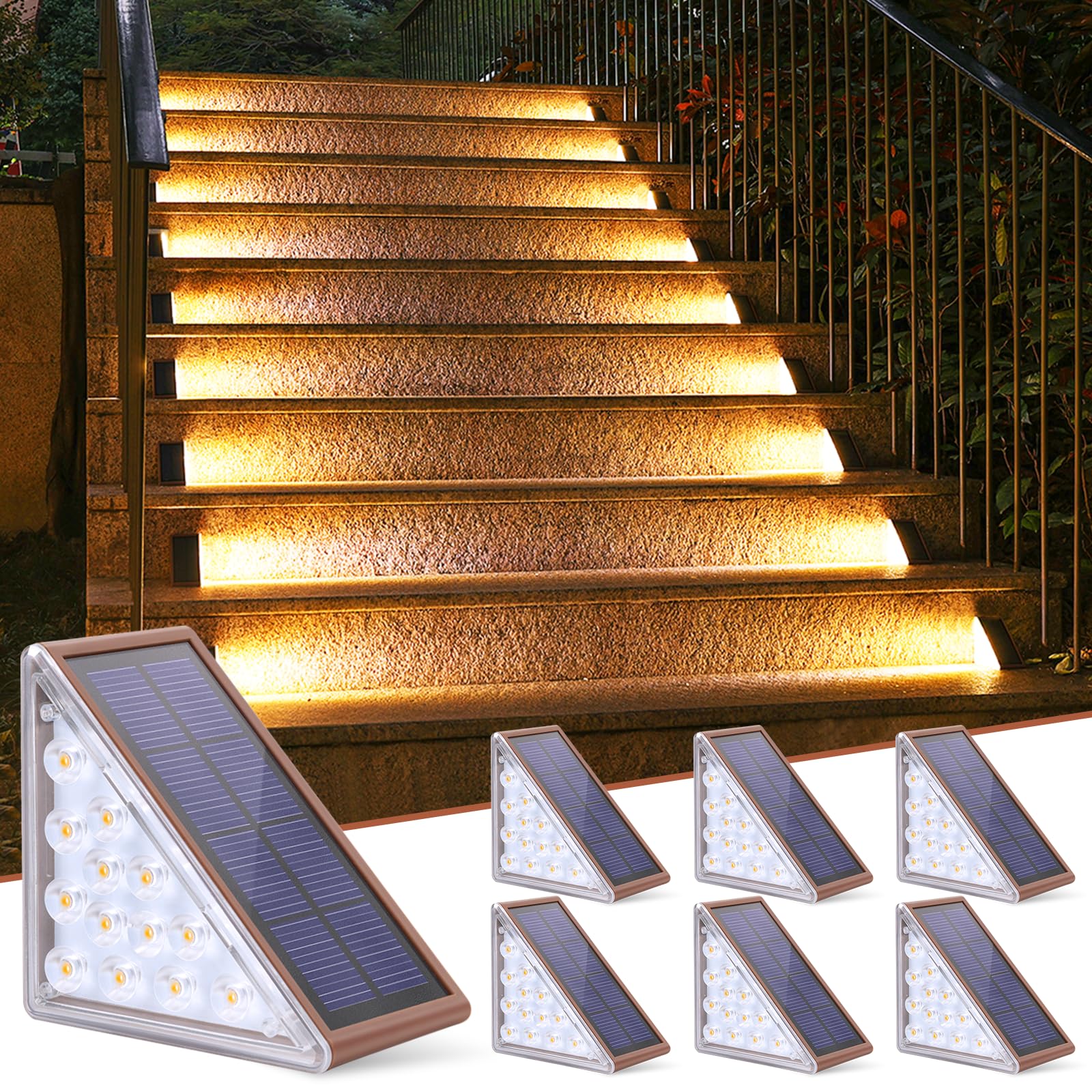 NIORSUN Solar-Treppenleuchten 6er Set – IP67 Wasserdicht mit 13 LEDs für Treppen & Garten