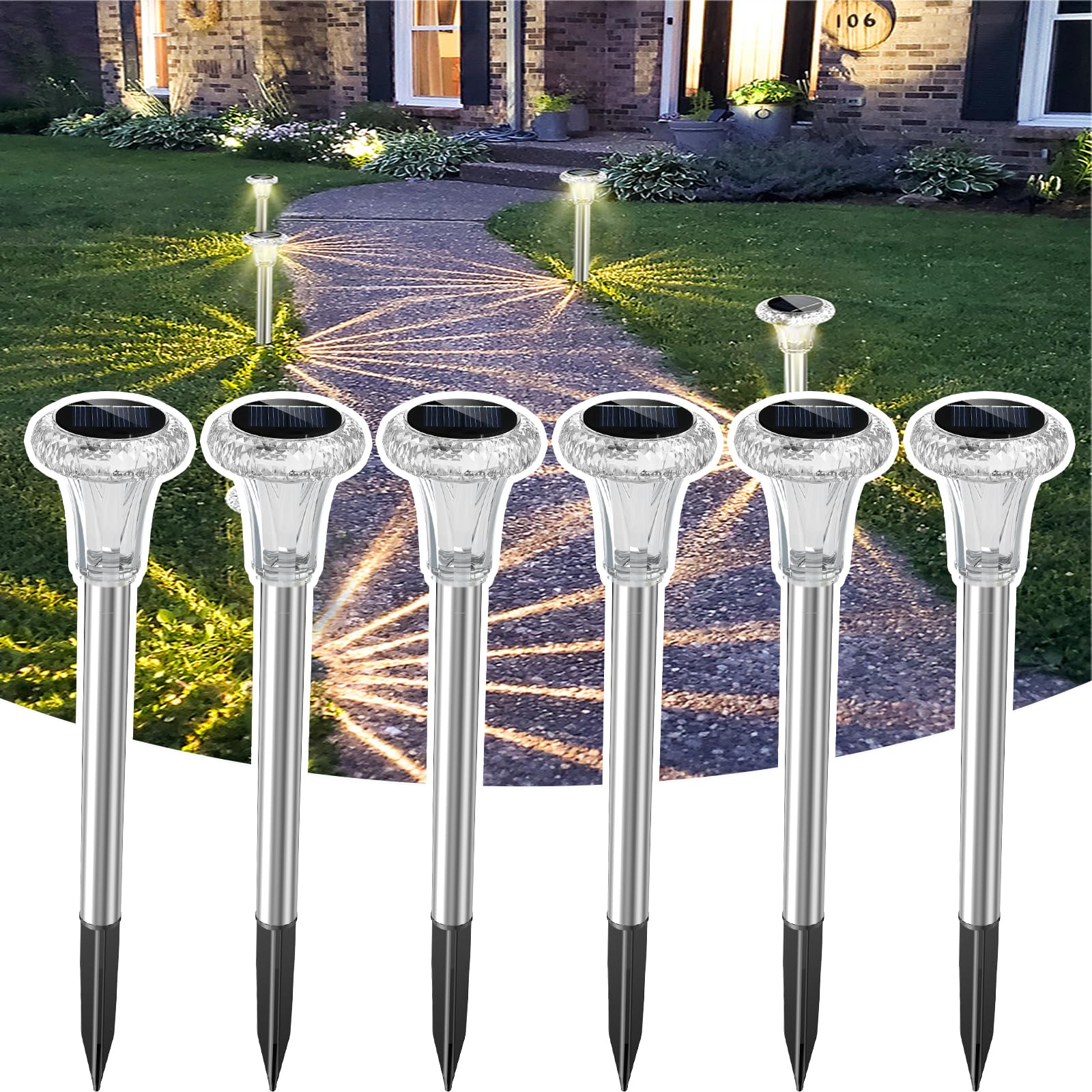 MUSUNIA Solar-Wegeleuchten 6er-Pack – IP65 Edelstahl Gartenleuchten Warmweiss