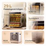 Arebos Dörrautomat 800W mit 12 Edelstahlgittern – 29L Dehydrator für Obst, Gemüse & Fleisch – Bild 4