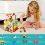 HELLOWOOD Motorikwürfel 8-in-1 aus Gummiholz – Montessori Lernspielzeug ab 1 Jahr – Bild 6