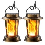 TuyLuxe Solar Laternen 2er-Set – Flammeneffekt Gartendeko IP65 wasserdicht Bronzefarbig