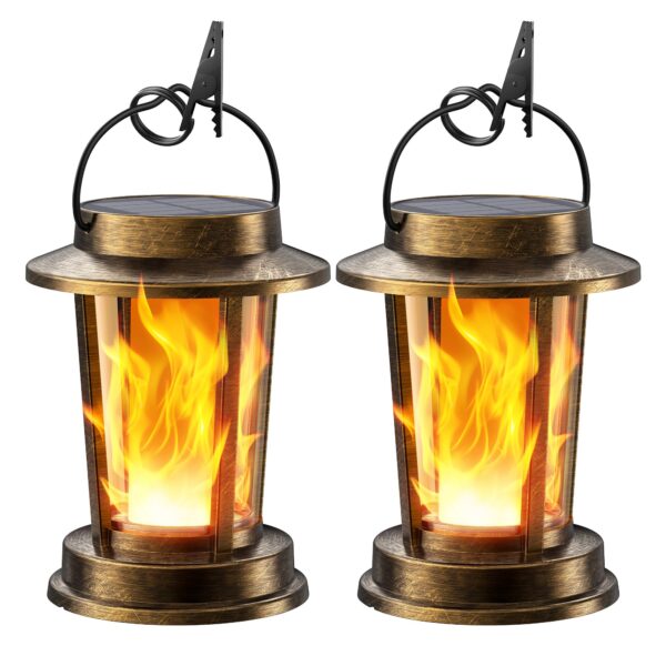 TuyLuxe Solar Laternen 2er-Set – Flammeneffekt Gartendeko IP65 wasserdicht Bronzefarbig