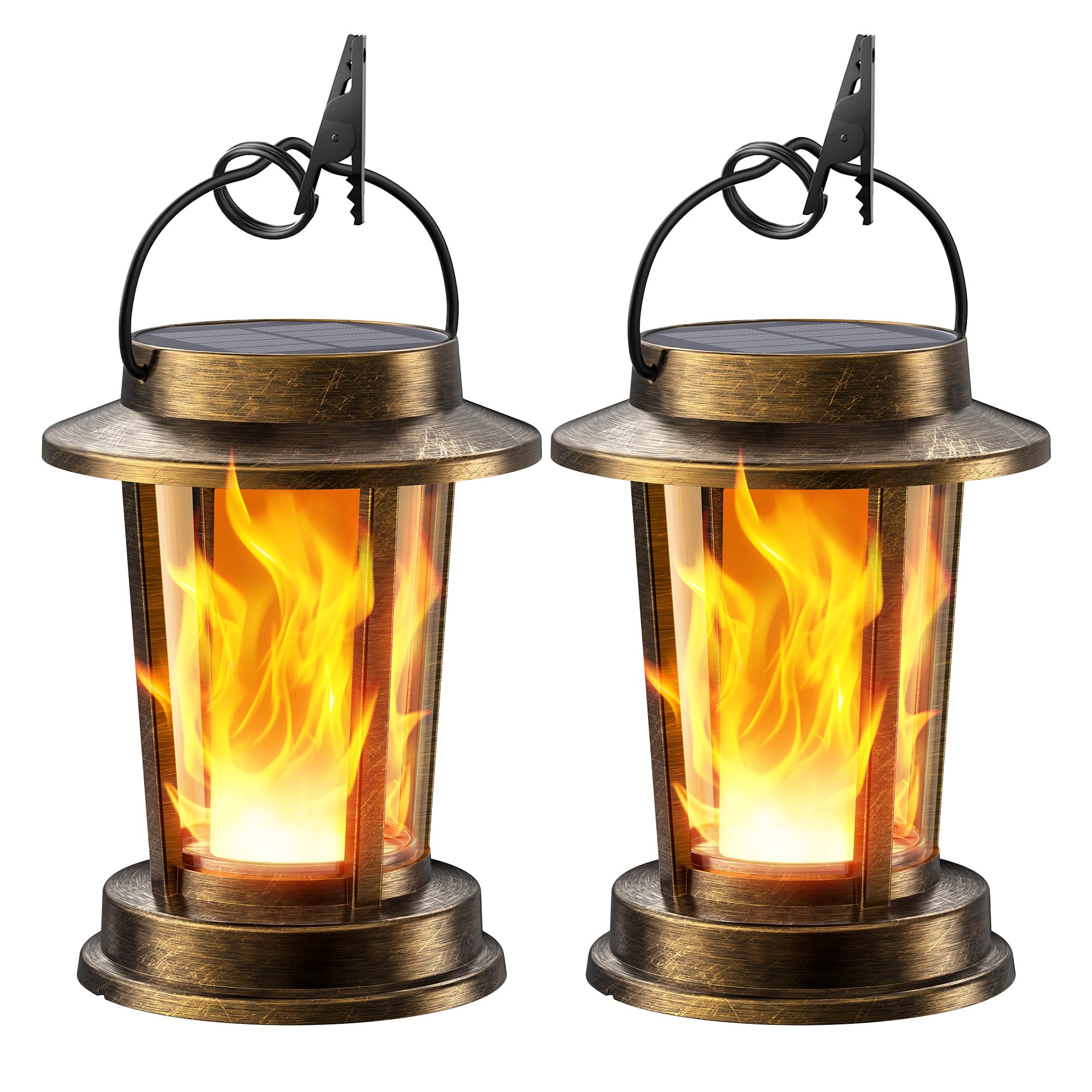 TuyLuxe Solar Laternen 2er-Set – Flammeneffekt Gartendeko IP65 wasserdicht Bronzefarbig