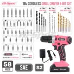 Hi-Spec 18V Akkubohrschrauber Pink – Profi-Bohrmaschine mit 58tlg Bitset für Holz, Metall & Mauerwerk – Bild 8