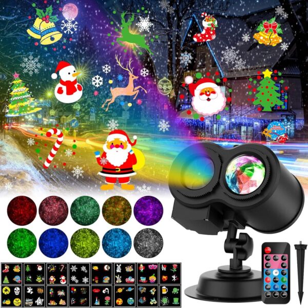YAZEKY LED Weihnachtsprojlektor aussen – 16 Muster, 10 Farben & Wasserwelleneffekt