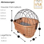 UNUS Hundefahrradkorb 47x29x34cm aus Weide – Sicherer Gepäckträgerkorb mit Gitterabdeckung – Bild 9