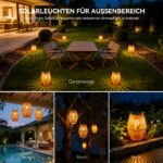Ollny Rattan Solar Laterne IP44 – Warmweiss Boho Gartenleuchte für Aussen – Bild 7