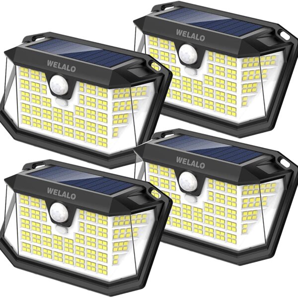 4er Set WELALO Solarleuchten mit Bewegungsmelder – 188 LED, 270° Weitwinkel, IP65 Wasserdicht