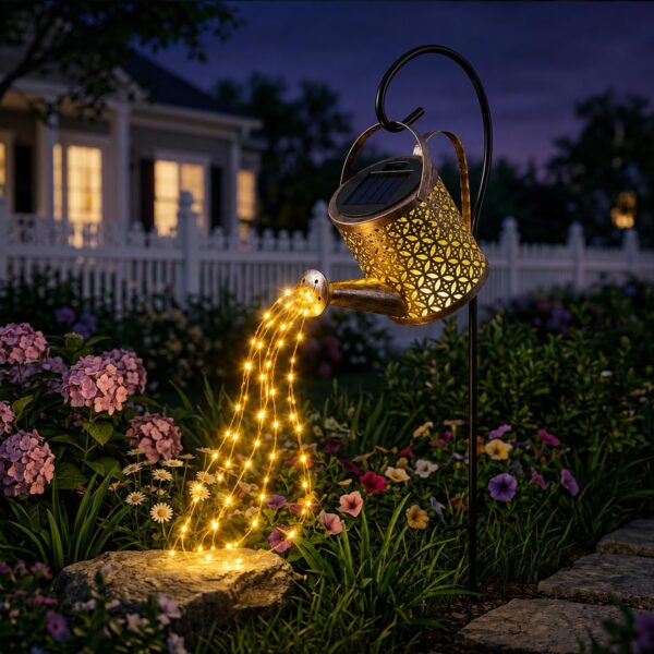 ZKLiLi Solar-Gießkanne mit LED-Lichtern – Wasserdichte Gartendekoration mit Kaskaden-Effekt
