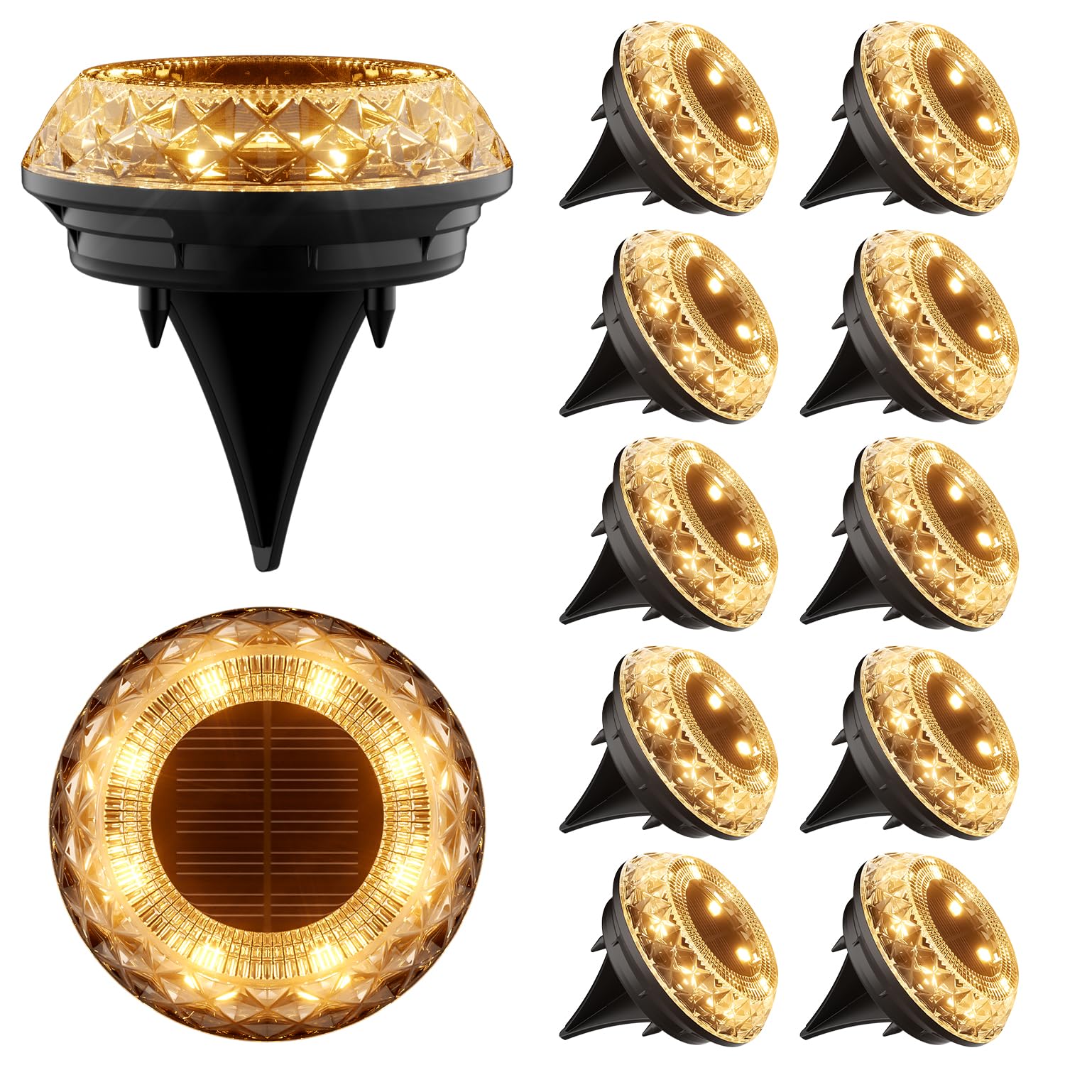 Shuniu 12er Set Solar Bodenleuchten mit 8 LEDs – IP65 Warmweiss Gartenbeleuchtung