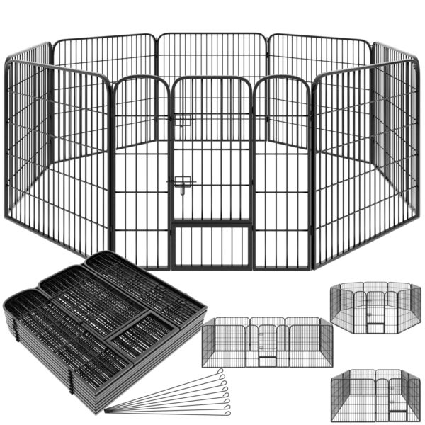 tectake Welpenauslauf 80 cm – 8er Gitter Freigehege faltbar für Hunde, Kaninchen & Kleintiere