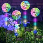 BUCASA Löwenzahn Solarleuchten 4er Set – Farbige LED Gartenleuchten IP65 für Balkon & Terrasse