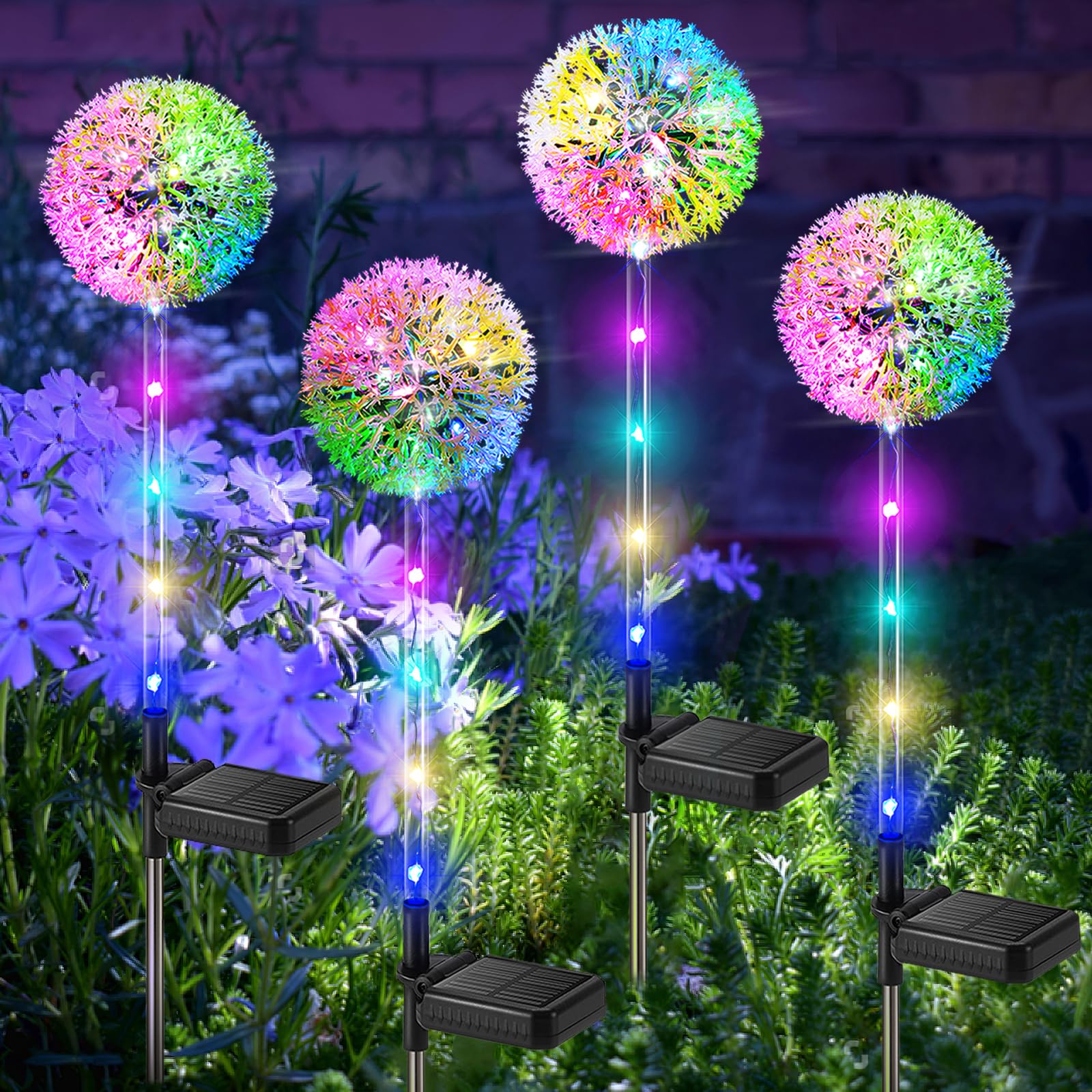 BUCASA Löwenzahn Solarleuchten 4er Set – Farbige LED Gartenleuchten IP65 für Balkon & Terrasse