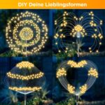 HELESIN Solar Gartenleuchte 4er Set mit 120 LEDs – Warmweiss Feuerwerk Deko für Aussen – Bild 6