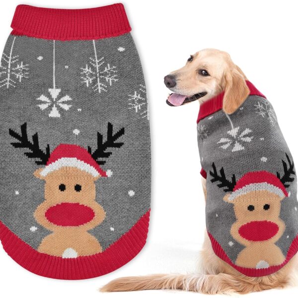 FWLWTWSS Weihnachts-Hundepullover mit Rollkragen – Warme Strickware für kleine & mittlere Hunde